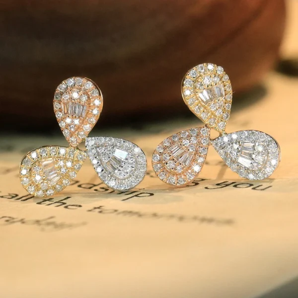 Aazuo 18K White Gold Yellow Gold Rose Gold Natrual Diamonds 066ct 3 Leaves Flower Stud Earrings Gifted For Women Senior Banquet - Image 3