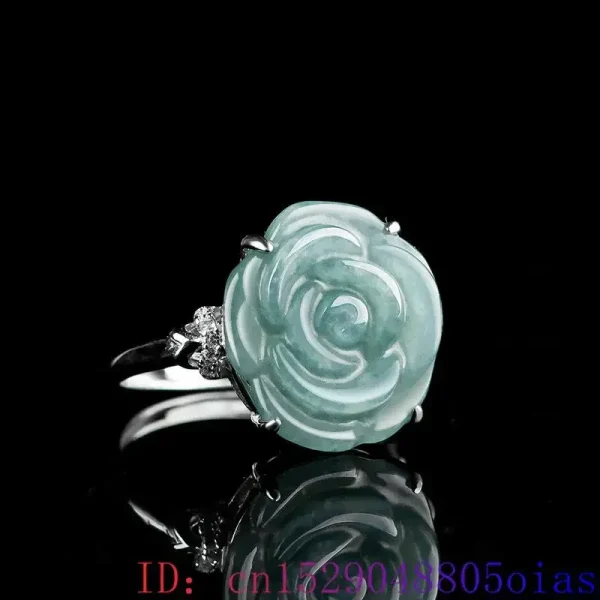 Blue Real Jadeite Rose Jewelry Set Ring Earrings Pendant Necklace 925 Silver Natural Burmese Jade Stone Talismans - Image 4