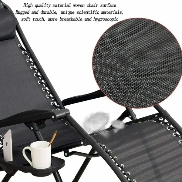 Zero Gravity Chair with Armrest Camping Lounge Patio Padded Folding Lawn Recliner with Cup Holder Outdoor Indoor Foldable Chair - Image 13