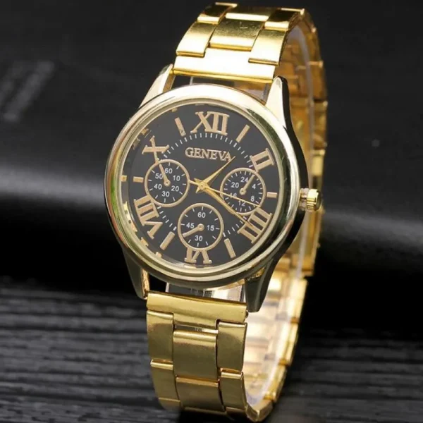 Classic New 2024 Geneva 3 Eyes Gold Casual Women Watch Men Stainless Steel Ladies Clock Quartz Wristwatches Ladies Watch - Image 3