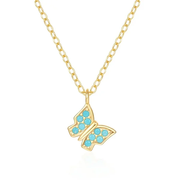 VAL 925 Sterling Silver 18K Gold Color Natural Stone Necklace Turquoise Butterfly Pendant Chain Women's Fashion Jewellery Gifts - Image 20