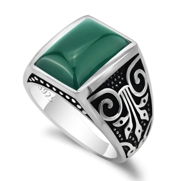 S925 Sterling Silver Natural Black Agate Stone Men Ring S925 Thai Silver Onyx Fine Jewelry Rings for Party Wedding Gifts - Image 8