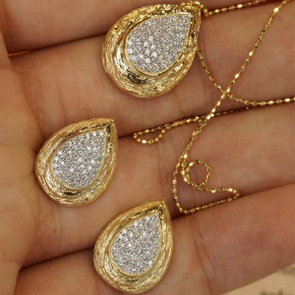 Aazuo Luxury Jewelry 18K Yellow Gold Jewelry Sets Real Diamonds Fairy Waterdrop Necklace Earring For Women Engagement Wedding - Image 8