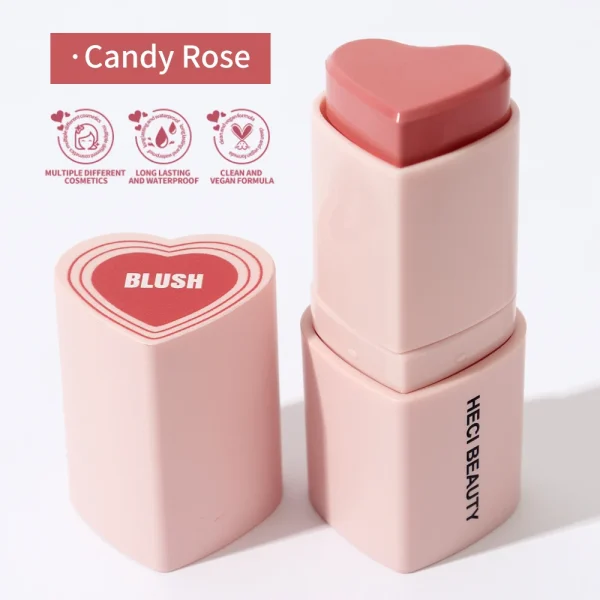 Heart Shape Vegan Creamy Blush Stick Matte Silky Waterproof Pink Blush Cream Makeup Stick High Pigment  3in1 Lip Eye Cheek Tint - Image 23