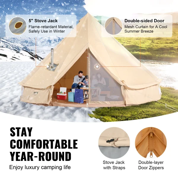 VEVOR Canvas Bell Tent 4 Seasons Canvas Tent for Camping with Stove Jack Breathable Tent Family Camping Outdoor Hunting Party - Image 3