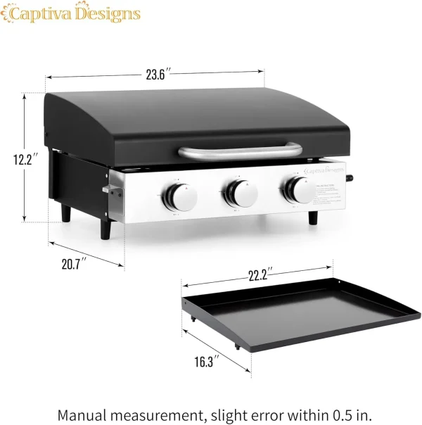 Captiva Designs 27 in Flat Top Grill with Ceramic Coated Cast Iron Pan, 3-Burner Propane Gas Griddle Grill, 33,000 BTU Output - Image 19