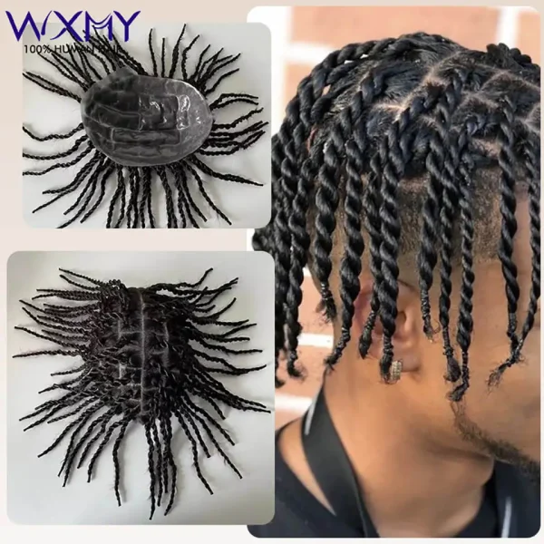 Toupee Men Wig Knotted PU Twist Crochet Braids Male Hair Prosthesis 6" Human Hair Men's Capillary Prothesis Durable Hair Systems - Image 16