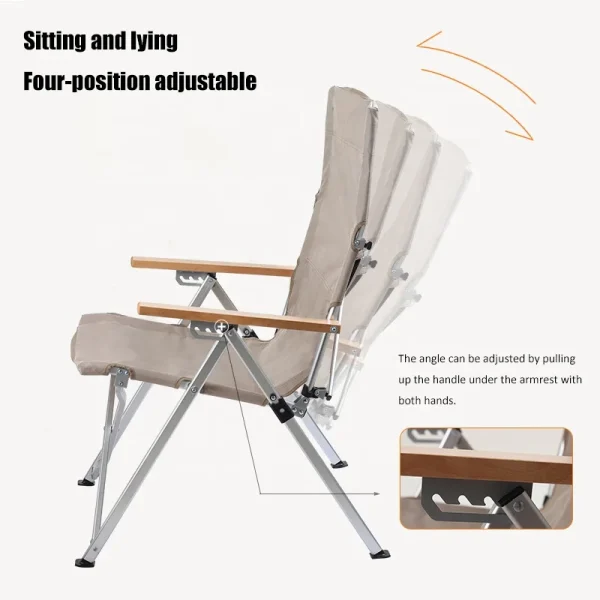 4 Position Adjustable Backrest Outdoor Relax Reclining Aluminum Portable Folding Beach Camping Chair - Image 2