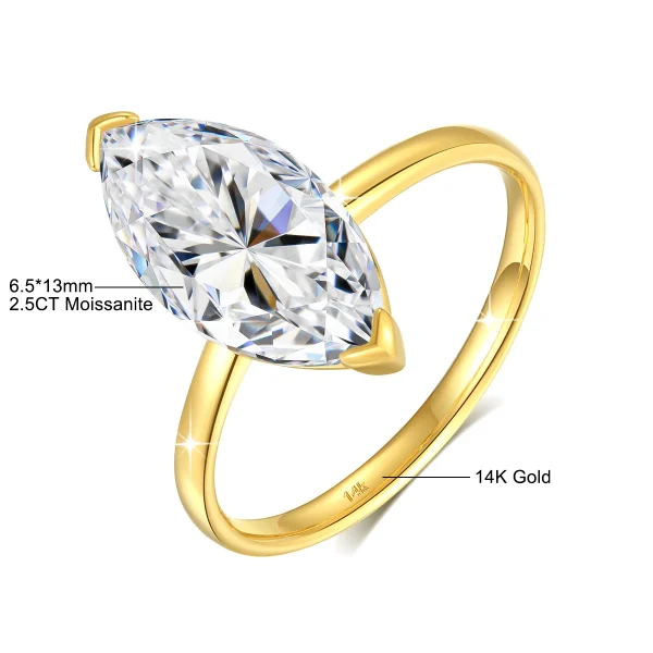 6.5*1.3mm-2.5ct Marquise Moissaniote Band Rings for Women Solid 14K 585 Gold Band for Wedding Engagement Classsic - Image 4