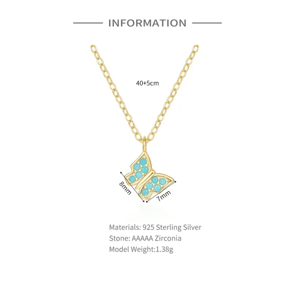 VAL 925 Sterling Silver 18K Gold Color Natural Stone Necklace Turquoise Butterfly Pendant Chain Women's Fashion Jewellery Gifts - Image 16