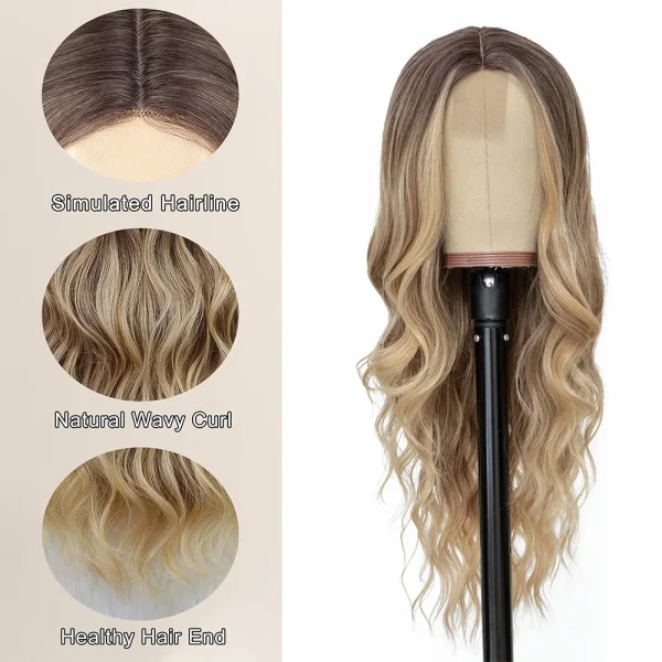 26 Inch New Long Ombre Blonde Middle Part Wavy Wig For Women, Daily Party Cosplay Halloween Christmas Use - Image 5