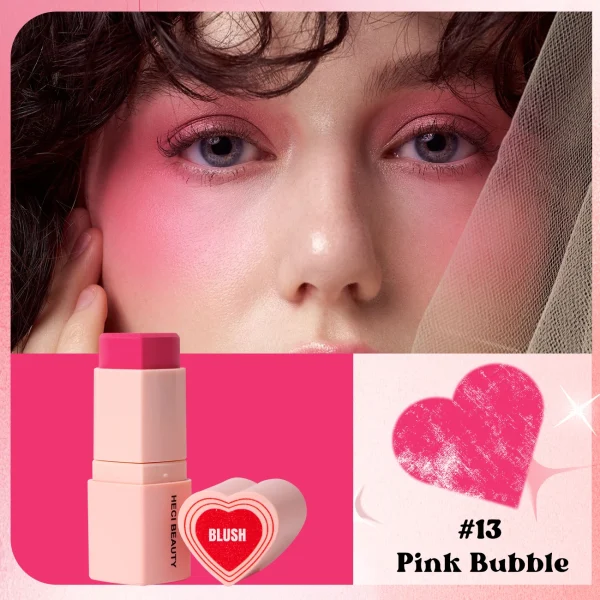 Heart Shape Vegan Creamy Blush Stick Matte Silky Waterproof Pink Blush Cream Makeup Stick High Pigment  3in1 Lip Eye Cheek Tint - Image 2