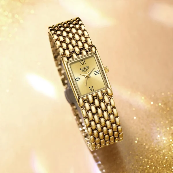 LIGE 2025 New Gold Women's Watch Luxury Quartz Watch Stainless Steel Bracelet Retro Fashion 30M Waterproof Watch for Women reloj - Image 5