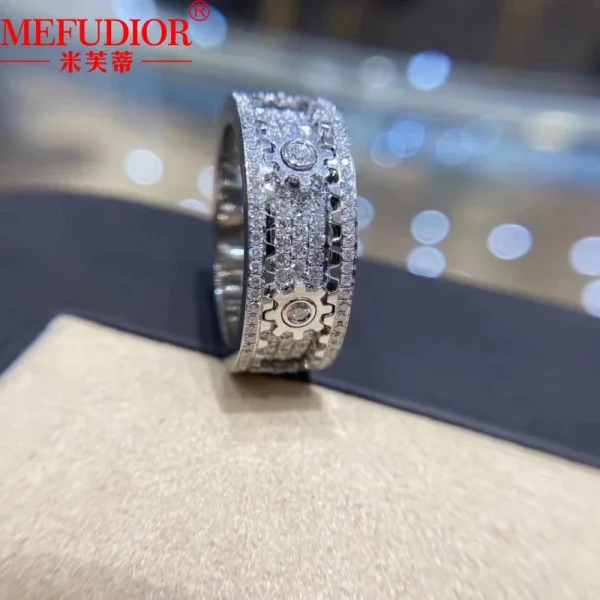 S925 Sterling Silver Moissanite Gear Rings Women and Men‘s Sparkling Full Diamond Rotatable Wedding Band Customized Jewelry Gift - Image 4