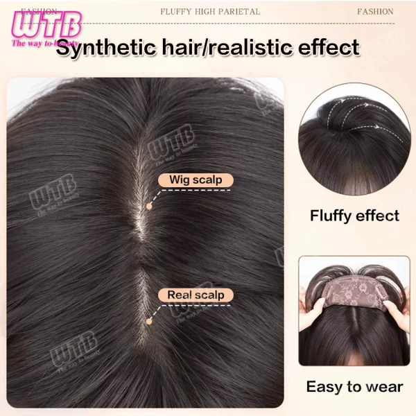 WTB Synthetic Wig Middle Part  Topper Hairpiece with Bangs Clip-In Bangs Extension Natural Invisible Clourse Hairpiece for Women - Image 3