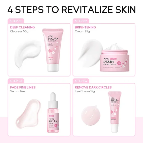 Facial Products Kit Sakura Skin Care Set Facial Cleanser Serum Moisturizing  Face Cream Eye Cream Korean Skincare Improve Rough - Image 4