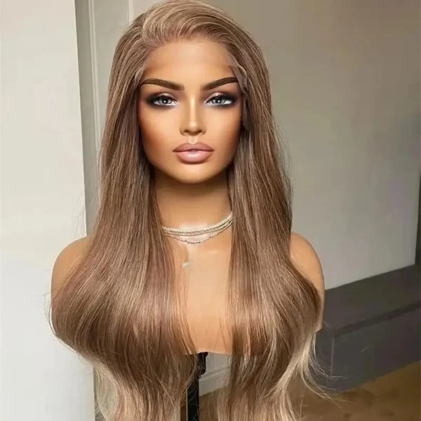 Natural Looking Wig For Women Warm Tone Honey Blonde with Medium Brown Balayage Gluelese Synthetic Lace Front Wig Cosplay/Party - Image 4