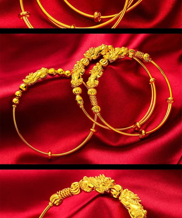 Original 24k Yellow Gold Color Money Pixiu Transfer Beads Bracelets for Women Baby Golden Bangles Fine Jewelry Gifts Not Fade - Image 12