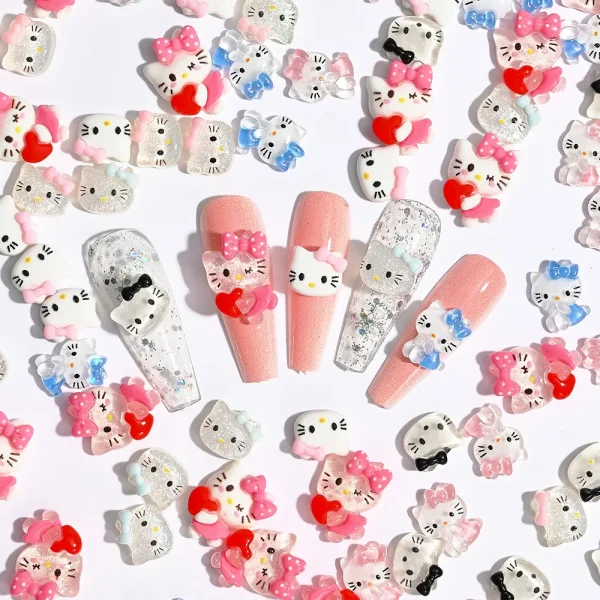 10/20Pcs Kawaii Sanrio Hello Kitty Nail Tips Charms Ornament Acrylic Diy Cartoon Phone Case Nail Accessory Cute Gift for Girl - Image 3