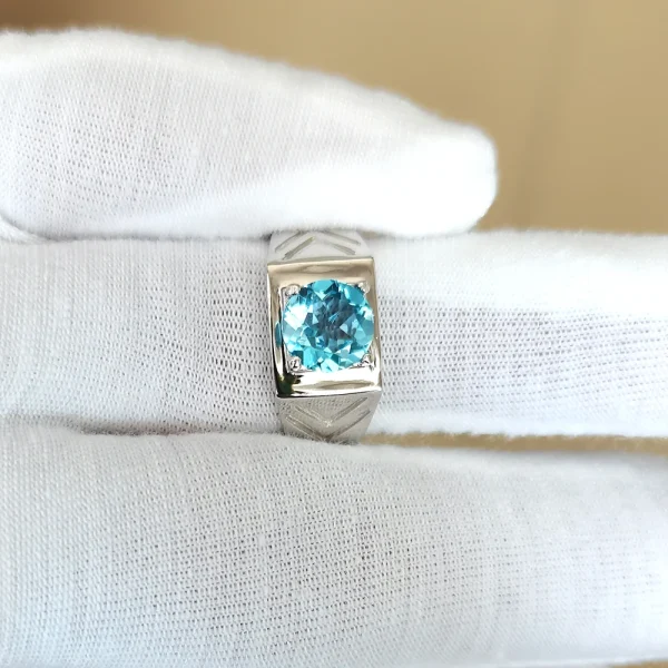 Men Ring 925 Silver 7.5mm Natural Blue Topaz Lucky Gemstone December Birthstone Birthday Gift R513BTN - Image 6