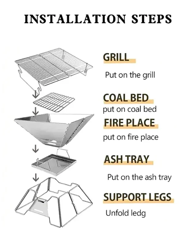 Folding Grill Fire Pit Outdoor Table Camping Stove Stainless Steel Foldable Barbecue With A Charcoal Rack Grill - Image 9