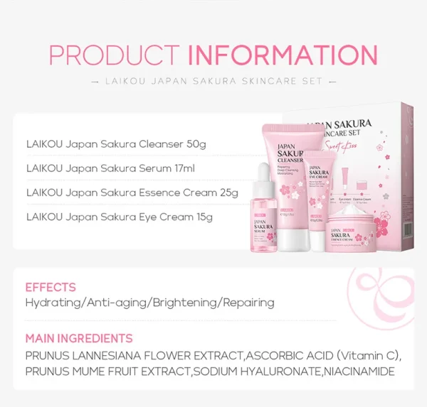 Facial Products Kit Sakura Skin Care Set Facial Cleanser Serum Moisturizing  Face Cream Eye Cream Korean Skincare Improve Rough - Image 9