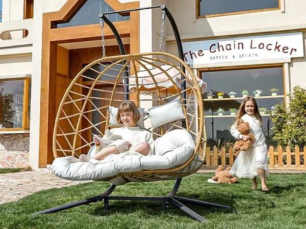 Double Egg Swing Chair with Stand, 2 Person Outdoor Indoor Hammock Hanging Chair with Cushion for Patio Living Room 550 - Image 14