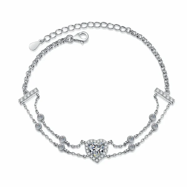 AZ984-S Lefei Fashion Trend Luxury Classic Moissanite Double Chain Heart Bracelets For Charm Women 925 Silver Party Jewelry Gift