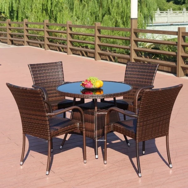 Nordic Rattan Garden Furniture Sets Household Patio Furniture Balcony Outdoor Furniture Leisure Table and Chair Three-piece Set - Image 3