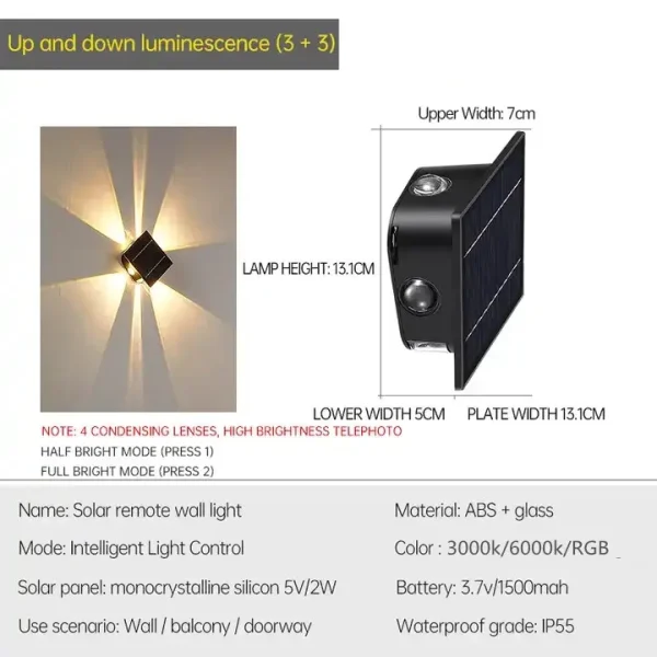 Outdoor LED Solar Wall Light ABS Garden IP54 Waterproof Decoration Wall Light Solar Panel Up and Down Wall Lamp Street Lamps - Image 11