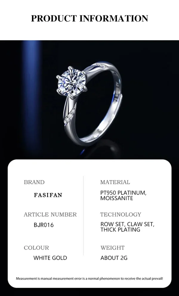 FASIFAN 100% Original Six Claw PT950 Moissanite Diamond Ring Unique Design Wedding Valentine’s Day Gift - Image 17