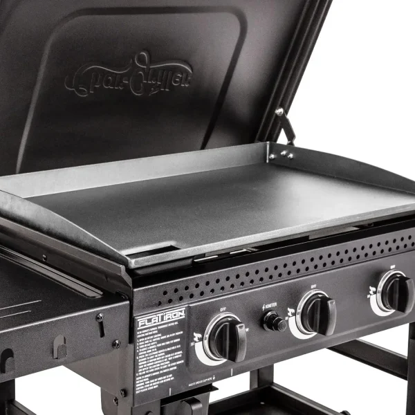 Flat Iron 3-Burner Propane Gas Flat-Top Griddle with Steel Griddle Top, Hinged Lid and Wind Guards - Image 12