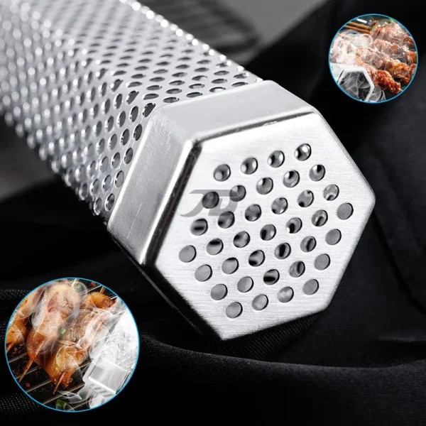 BBQ Hexagon Grill for Outdoor Camping, Smoking Mesh Tube, Stainless Barbecue Pellet Smoker, Kitchen Utensils, 12 in - Image 4