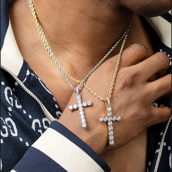 Hip Hop Iced Out Tennis Cross Pendant Necklace for Men Steampunk Gold Plated CZ Chain on Neck Luxury Design Jewelry S-OHP003 - Image 4