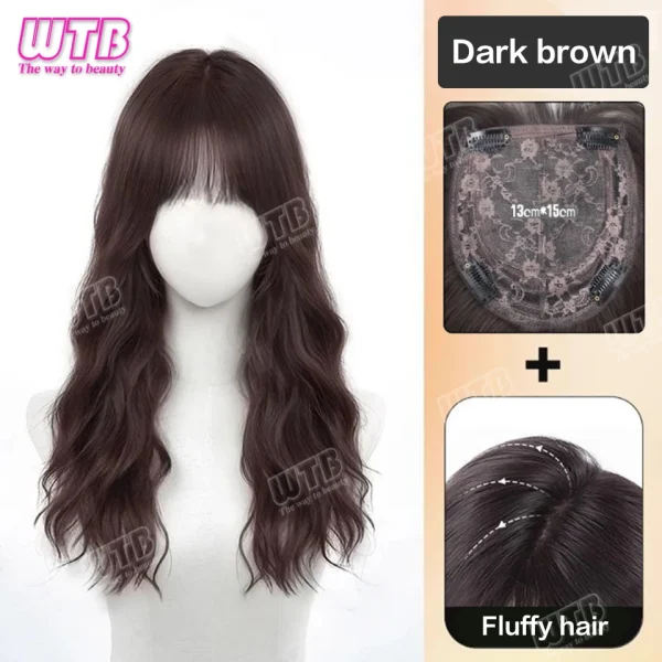 WTB Synthetic Wig Middle Part  Topper Hairpiece with Bangs Clip-In Bangs Extension Natural Invisible Clourse Hairpiece for Women - Image 14