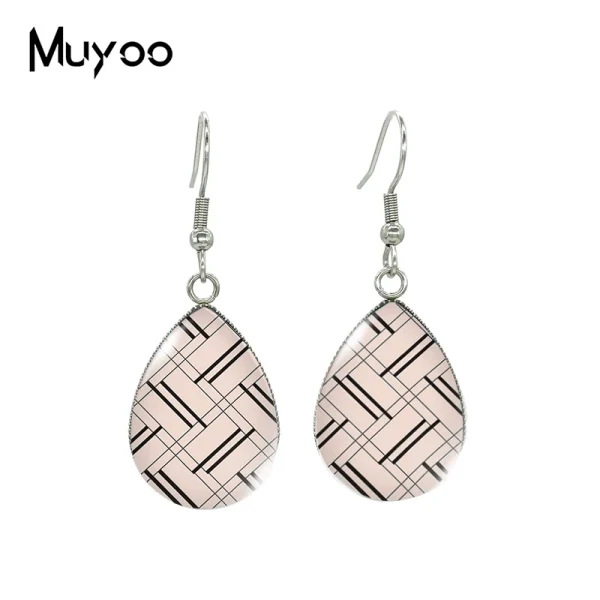 2023 New Geometric Stripes Line Patterns Tear drop Earring Fish hook Earrings Glass Cabochon Jewelry Handmade Items - Image 10