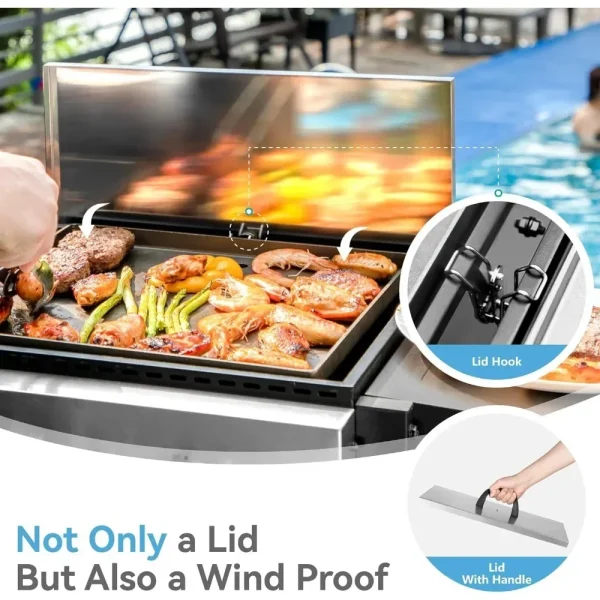 2 in 1 Propane Gas BBQ Grill with Cast Iron Plate, 2-Burner Flat Top Grill, 20,000 BTU Output Small Barbecue Grill - Image 4