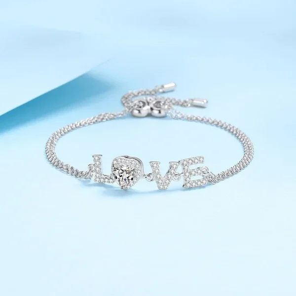 Classic Platinum PT950 White Gold Bracelets Diamond Gift 0.5CT vvs1 Dcolor Heart style luxury Moissanite LOVE Bracelet for Women - Image 2