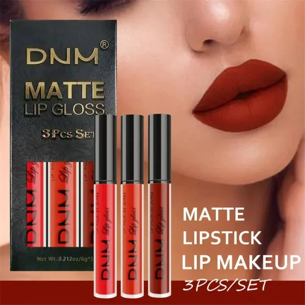 3 Colors/set Matte Velvet Lip Gloss Non-Stick Cup Waterproof Long-lasting Liquid Lipstick Cosmetic Keep 24 Hours Fashion Makeup - Image 2