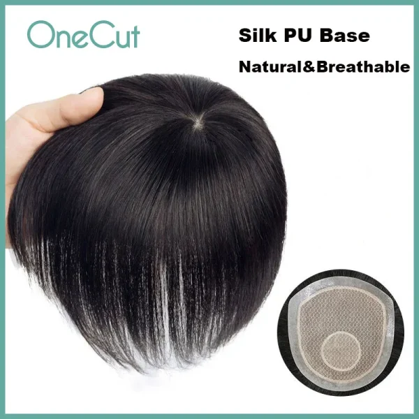 Male Straight Men Toupee Silk PU Base Natural Human Hair Wig Men's Capillary Prosthesis 100% Human Hair Systems Breathable Wigs