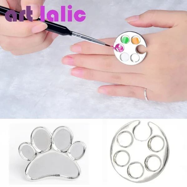 1PC Mini Nail Art Color Palette Cute round Footprint Design Finger Ring Mixing Tool for UV Gel Painting Manicure