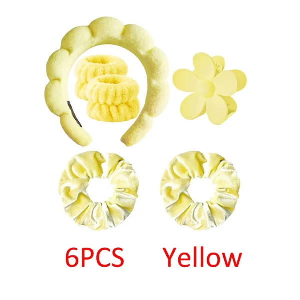 6Pcs Face Wash Headband Wristband Hairpin Hair Loop Set Women's Absorbent Waterproof Remove Makeup Skincare Hair Bands Claw Clip - Image 9