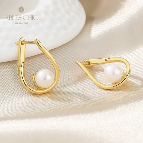 AC Freshwater Pearls 6-6.5mm Wire Huggies High Polished  Solid 925 Silver Stud Earrings PE1007 - Image 4