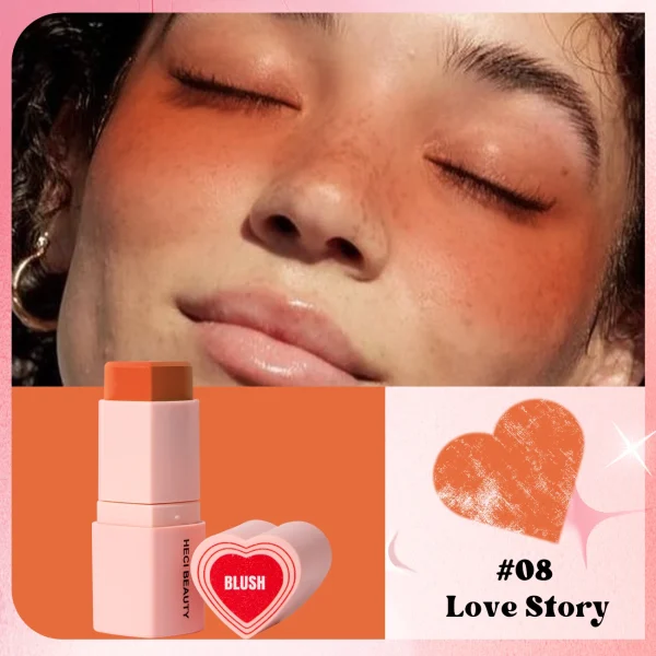 Heart Shape Vegan Creamy Blush Stick Matte Silky Waterproof Pink Blush Cream Makeup Stick High Pigment  3in1 Lip Eye Cheek Tint - Image 15