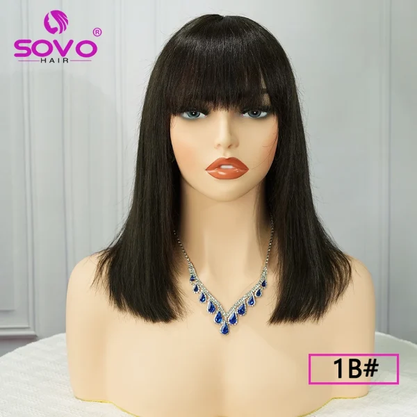 Machine-made Human Hair wig with bangs Straight Bob Full Machine Made Wigs No Lace For Women 10 12 14 Inches 100% Human Hair Wig - Image 7