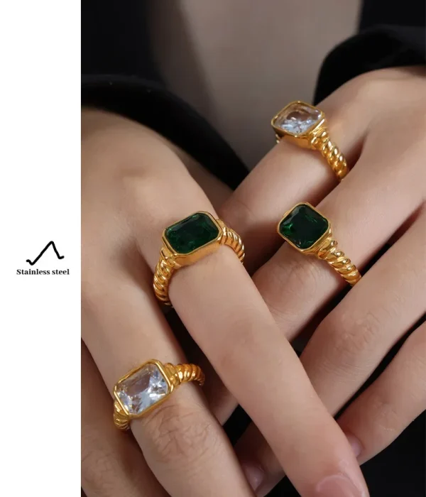 Stainless Steel Ring for Women Men White Black Green Glass Square Geometric Luxury Jewelry Wedding Gift for Girls' Vintage Ring - Image 20