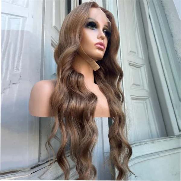 Body Wave Ash Blonde Highlight Synthetic Lace Front Wigs Brown Colored Wig Heat Resistant Hair For Women Daily Use Pre Plucked - Image 2