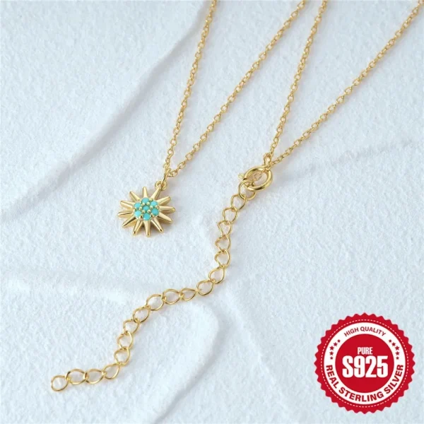 VAL 925 Sterling Silver 18K Gold Color Natural Stone Necklace Turquoise Butterfly Pendant Chain Women's Fashion Jewellery Gifts - Image 5