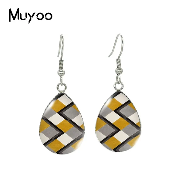 2023 New Geometric Stripes Line Patterns Tear drop Earring Fish hook Earrings Glass Cabochon Jewelry Handmade Items - Image 8