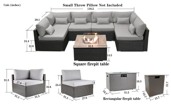 Patio Furniture Sectional Sofa with Gas Fire Pit Table Outdoor Patio Furniture Sets Propane Fire Pit (red-Rectangular Tab - Image 15